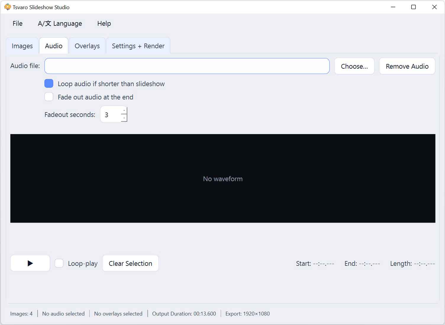 Tsvaro Slideshow Studio - Audio tab