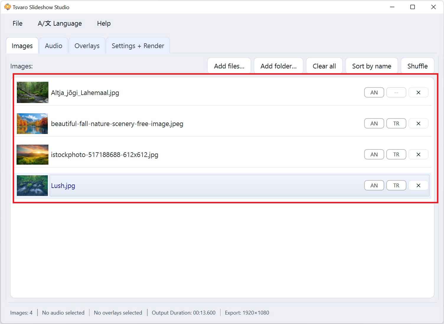 Tsvaro Slideshow Studio - Images List