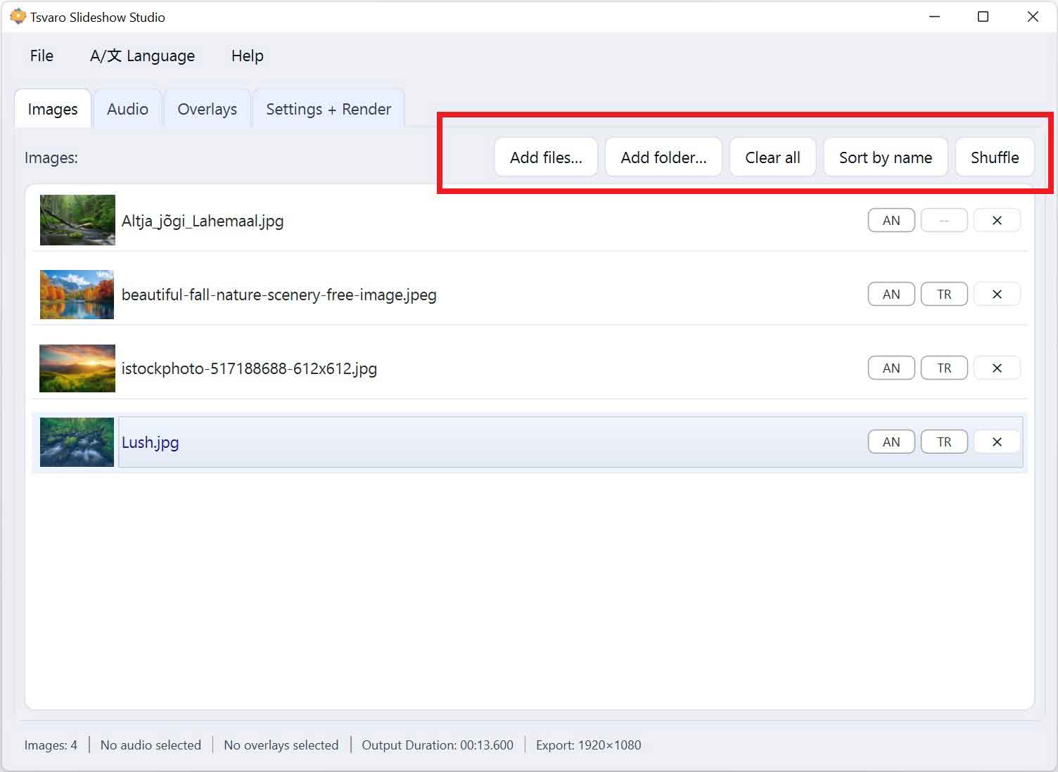 Tsvaro Slideshow Studio image controls