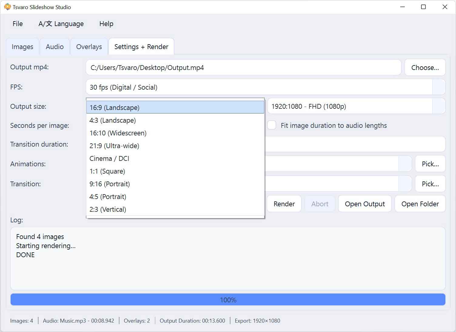 Tsvaro Slideshow Studio - Video settings