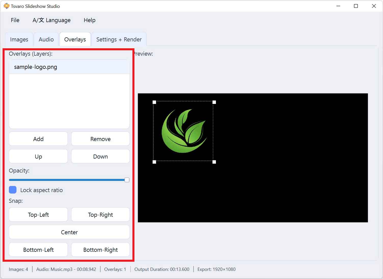 Tsvaro Slideshow Studio - Overlays Controls