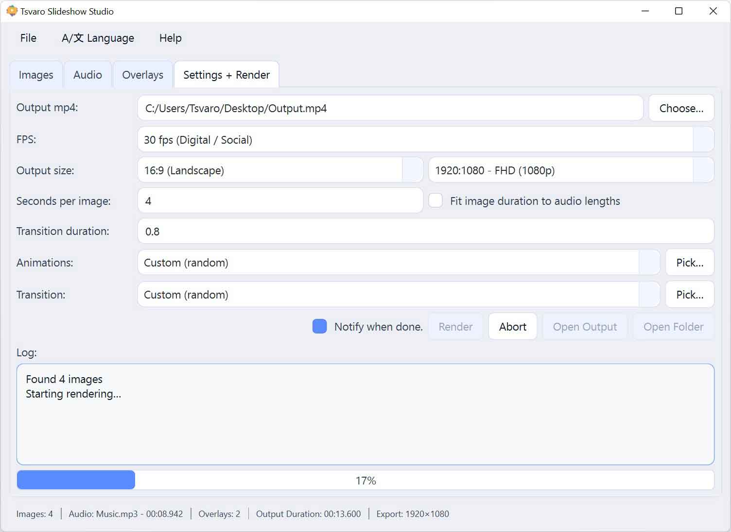 Tsvaro Slideshow Studio Render tab