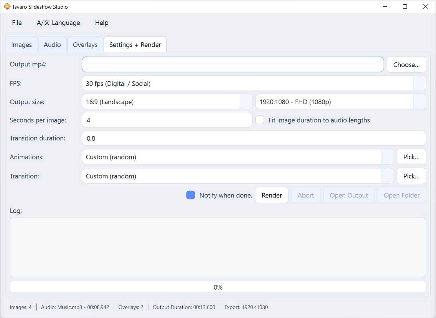 Tsvaro Slideshow Studio Rendering tab
